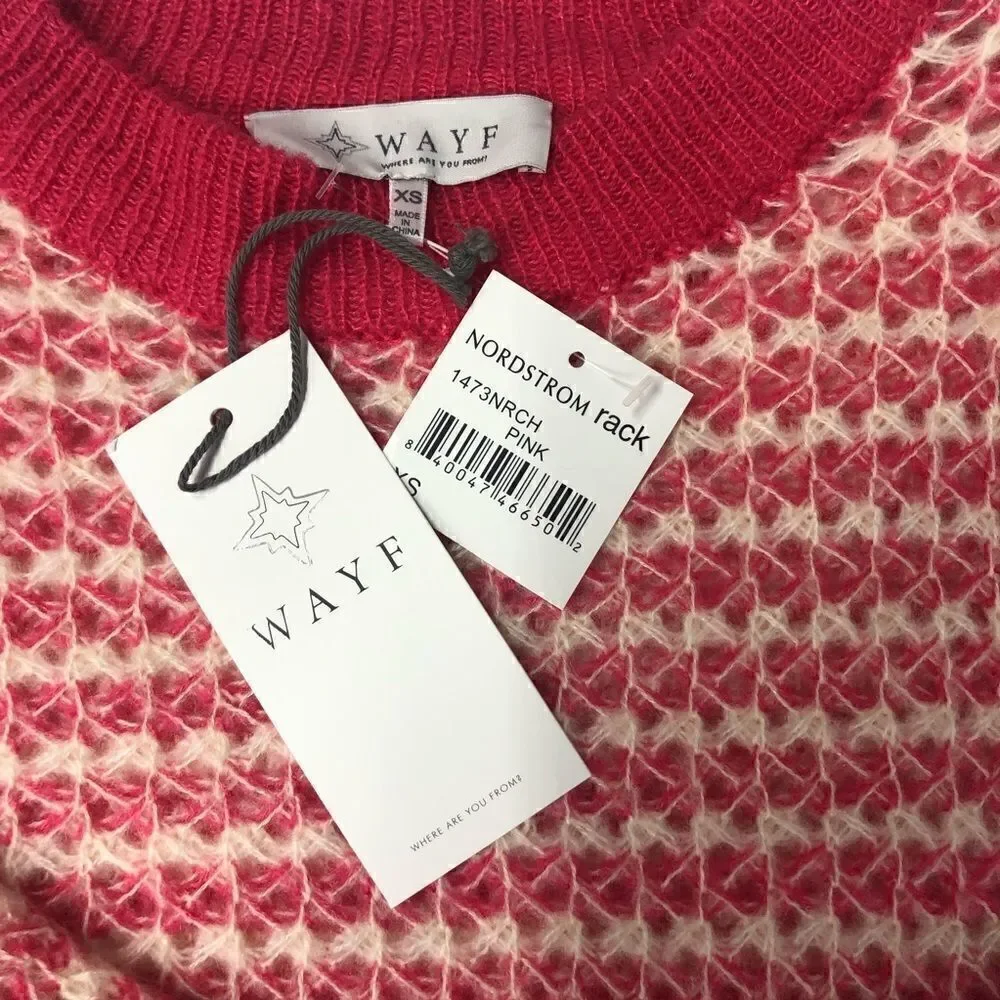 Nordstrom Rack WAYF Crew Neck Sweater Loose Knit Pink Tan Ribbed cuffs hem XS